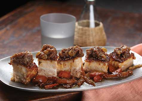 Balsamic-Braised Pork Belly with Apple Compote