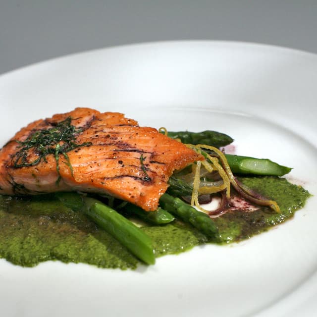 Pan-Seared Salmon with Asparagus and Pea Salad