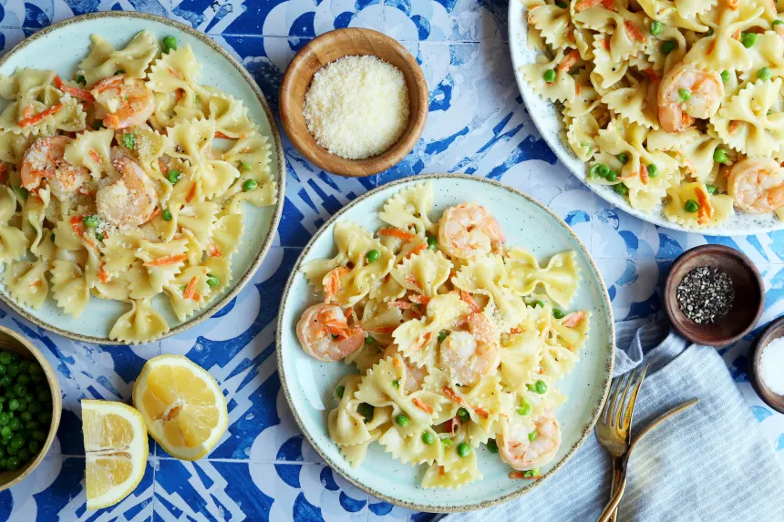 Saffron-Simmered Shell Pasta with Lemon-Scented Shrimp