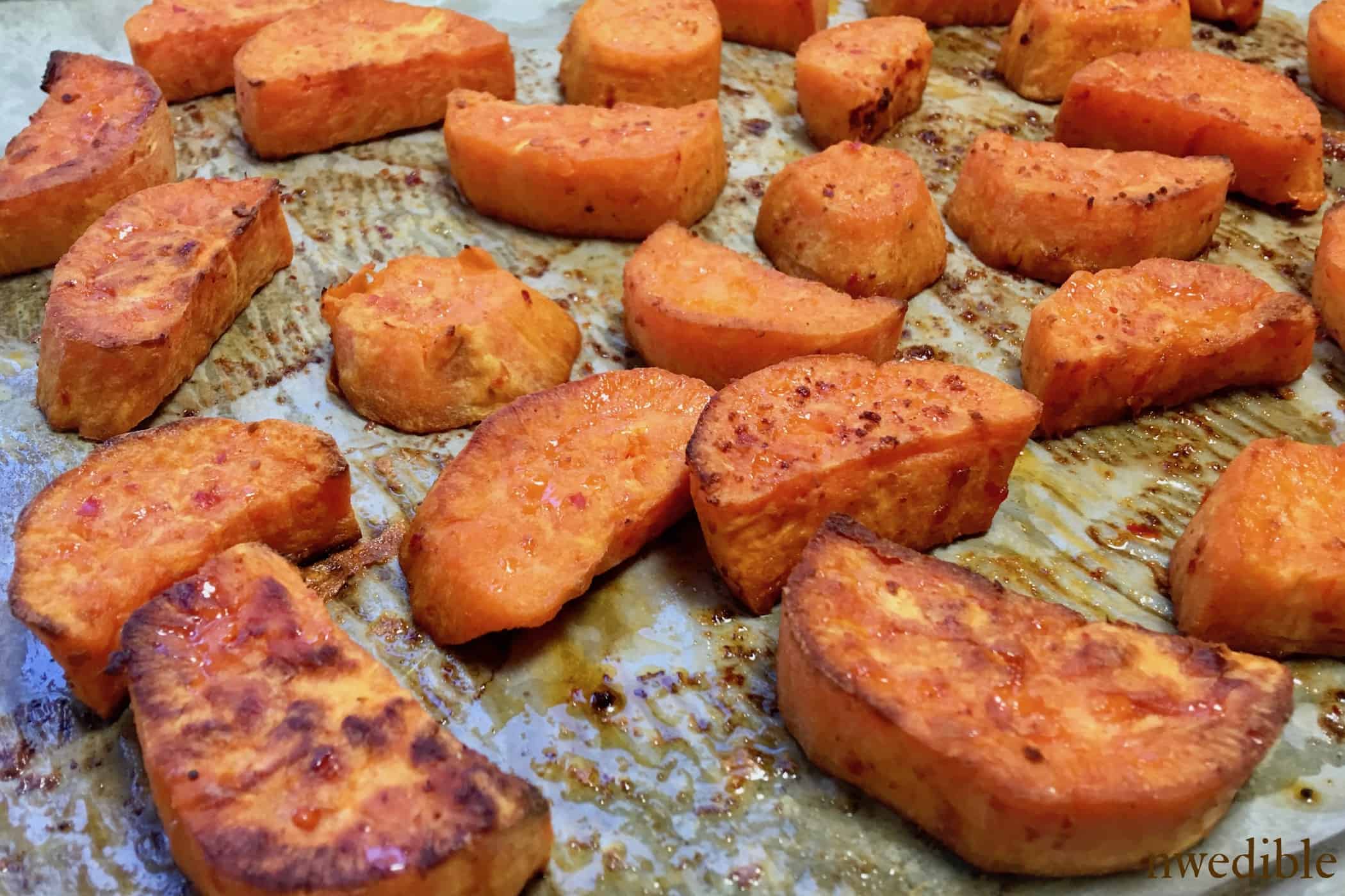 Harissa-Spiced Roasted Sweet Potatoes with Cilantro