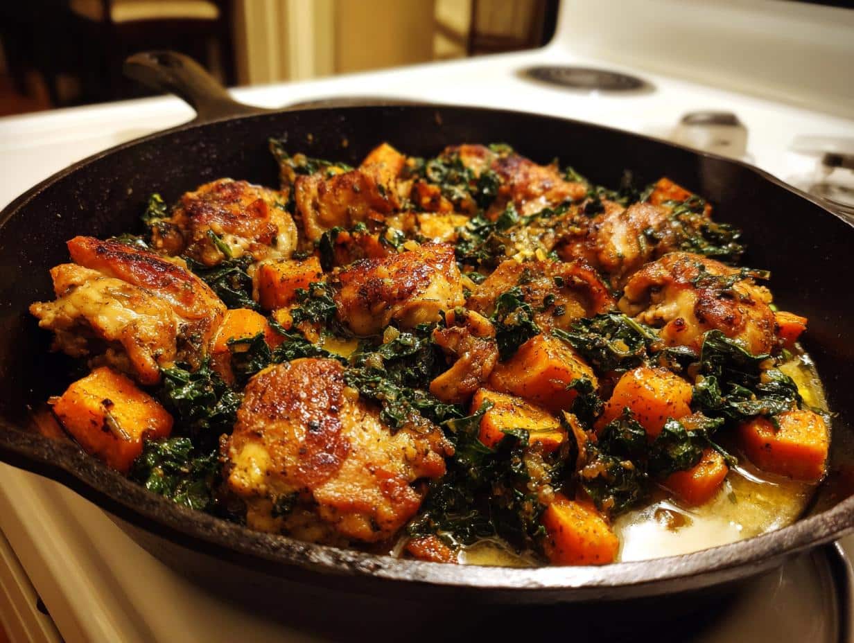 One-Pot Chicken with Sweet Potato and Kale