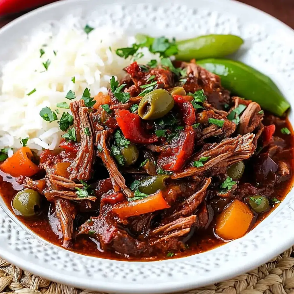 Cuban-Style Shredded Beef with Tomato and Bell Peppers