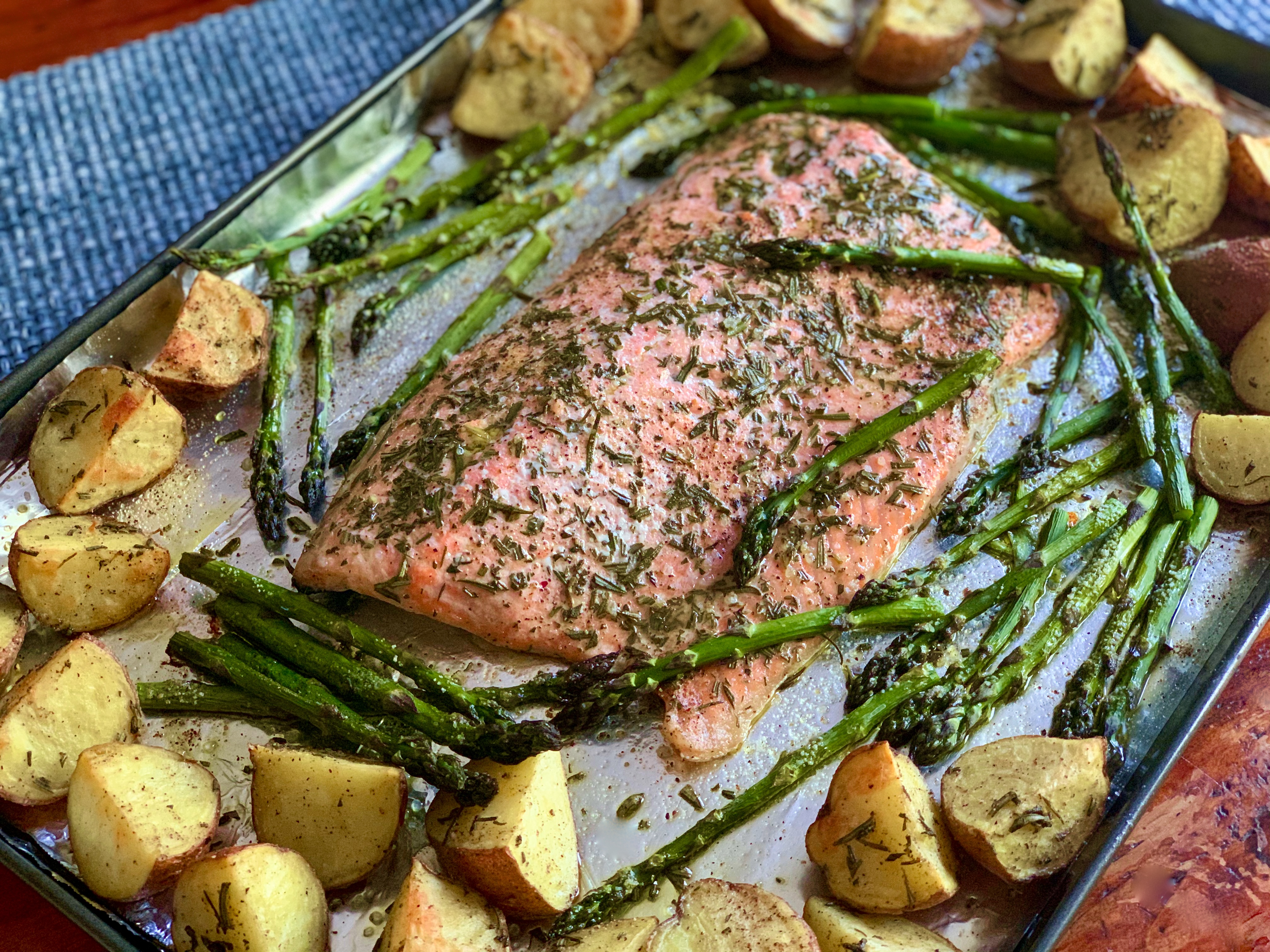 Sheet Pan Rosemary Salmon with Roasted Potatoes and Asparagus