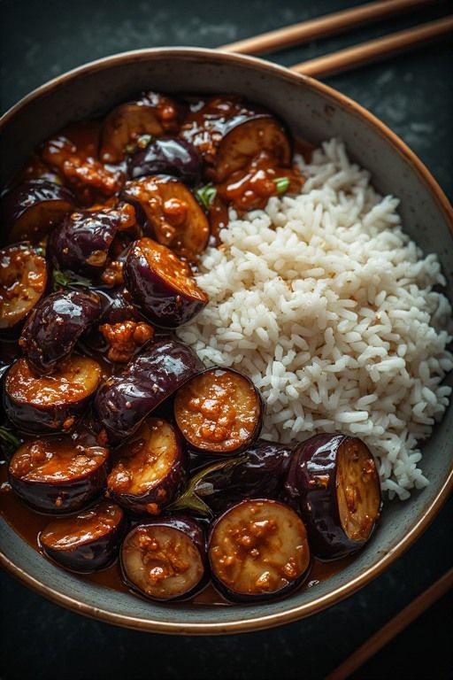 Soy-Ginger Braised Eggplant with Sesame Rice