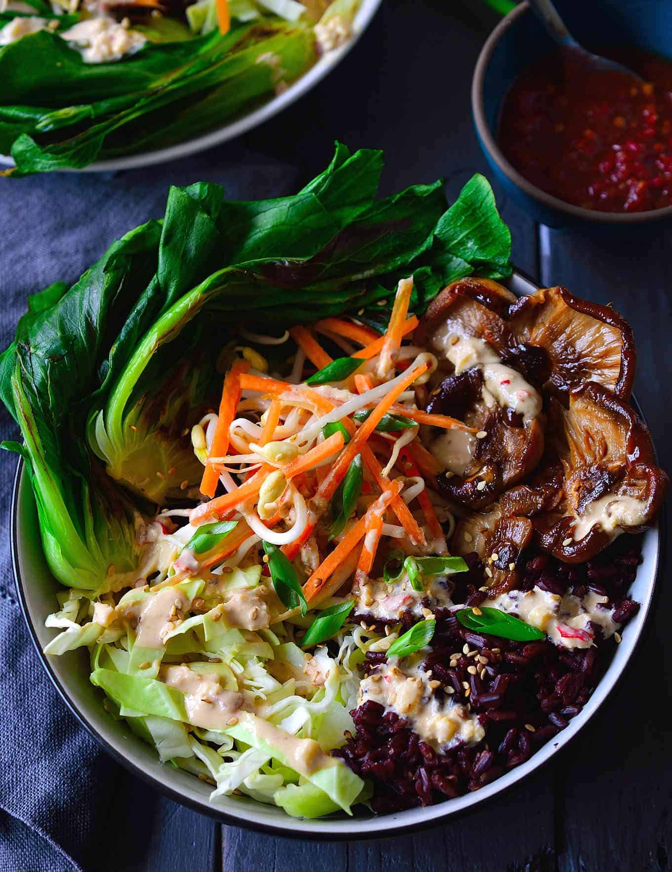 Sesame-Glazed Bok Choy and Shiitake Rice Bowls
