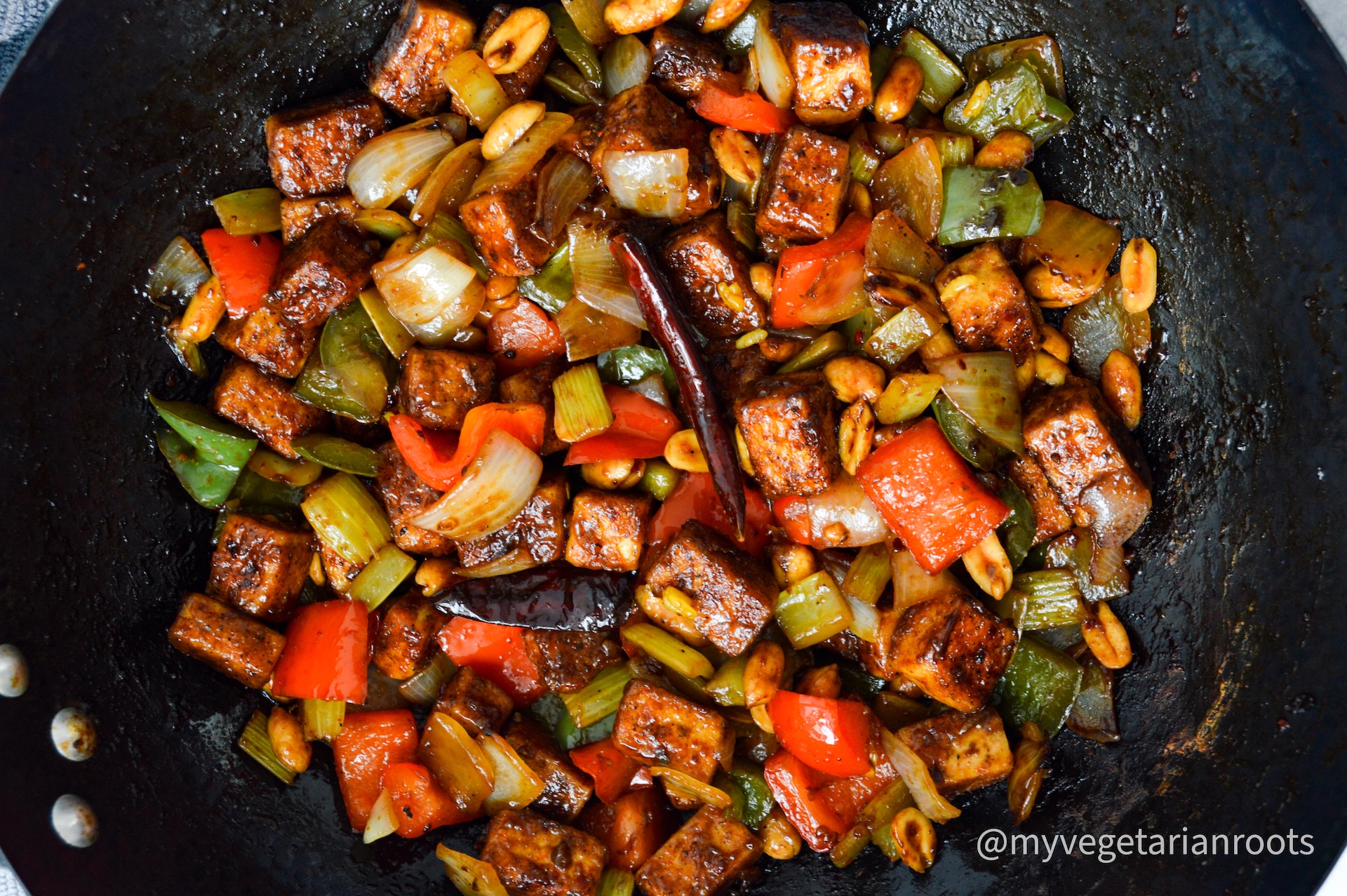 Szechuan Tofu Stir-Fry with Crispy Peanuts