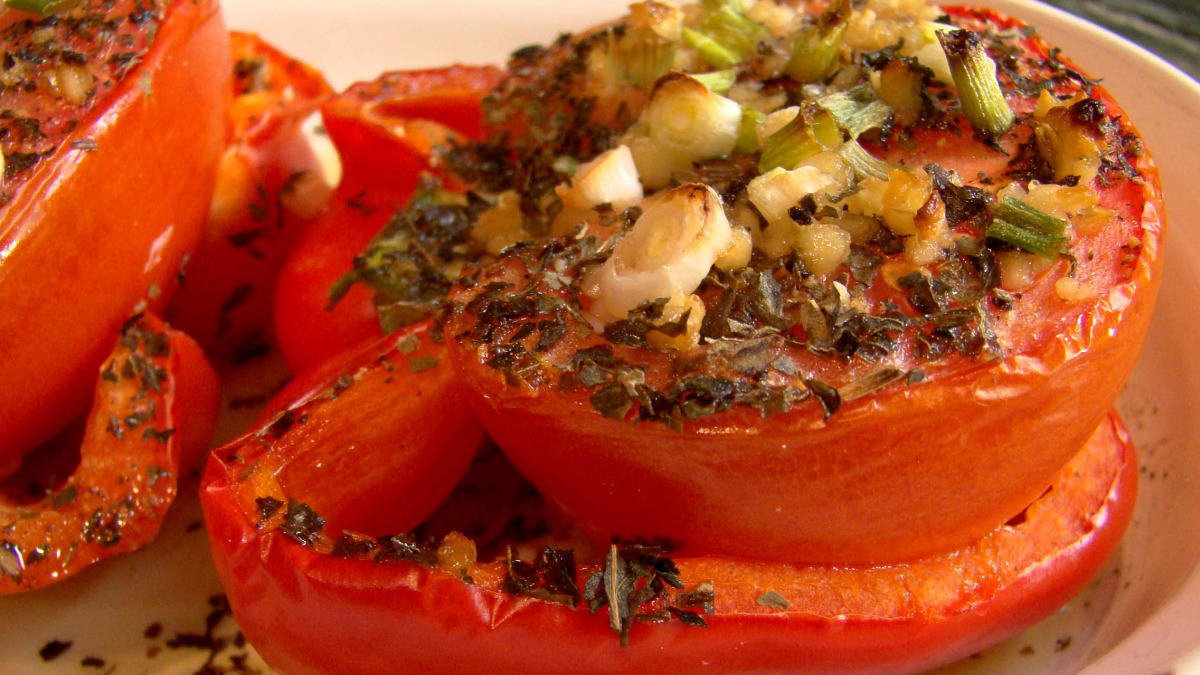 Herb-Roasted Tomato and Pepper Stuffed Peppers