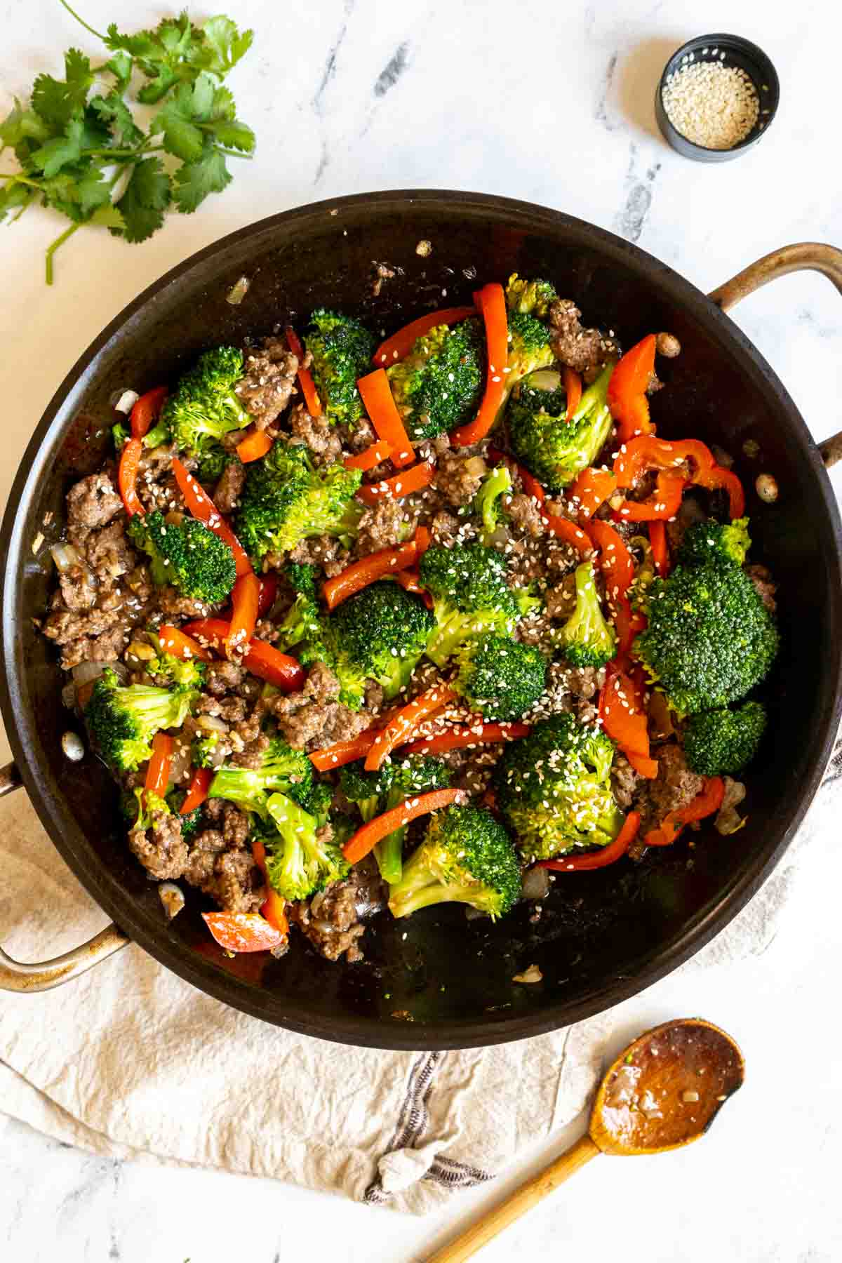Stir-Fried Ground Beef with Broccoli and Carrots in Coconut Aminos