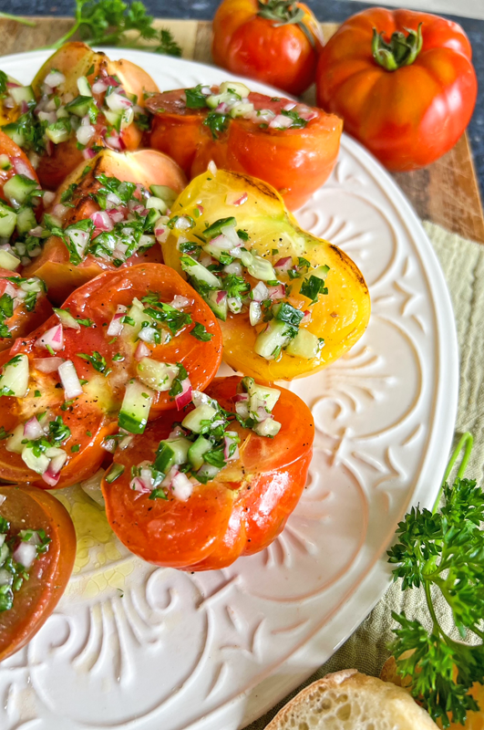Grilled Tomato and Smoked Pepper Salad with Lemon Vinaigrette