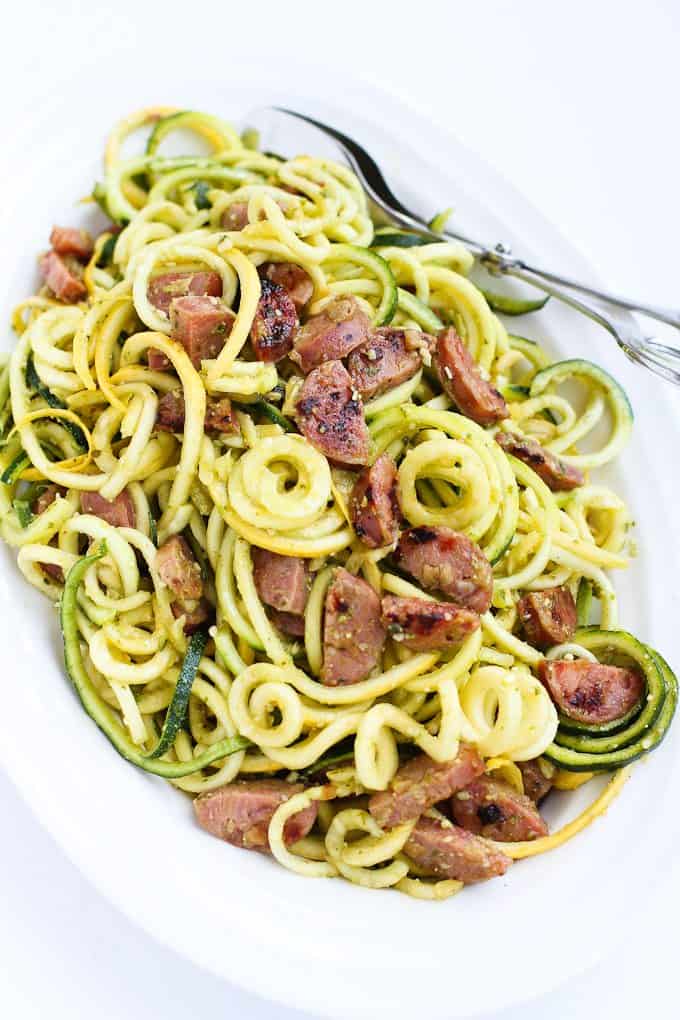 Garlic Chicken Sausage with Zucchini Noodles