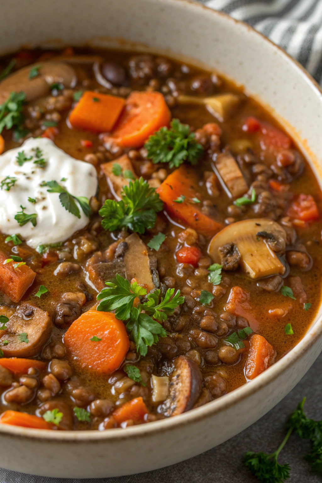 Earthy Lentil and Mushroom Stew with Thyme