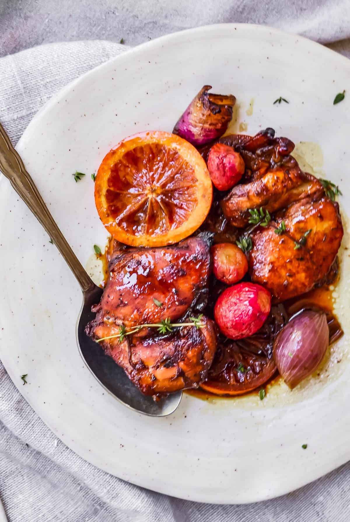 Crisp-Skinned Chicken Thighs with Aperol-Balsamic Glaze
