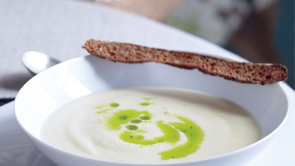 Pureed Cauliflower Soup with Chive Oil