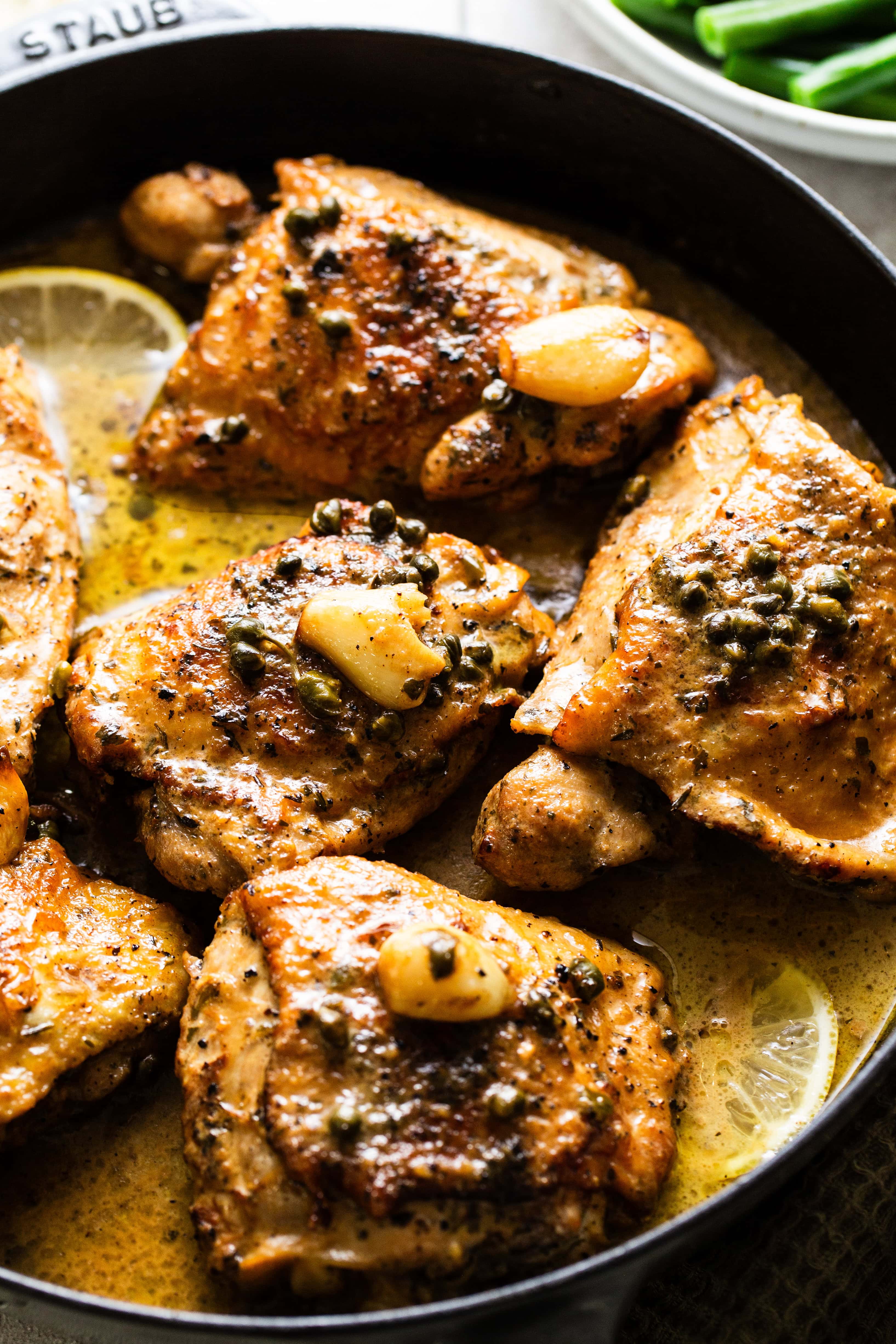 Pan-Seared Chicken Thighs with Garlic-Caper Sauce