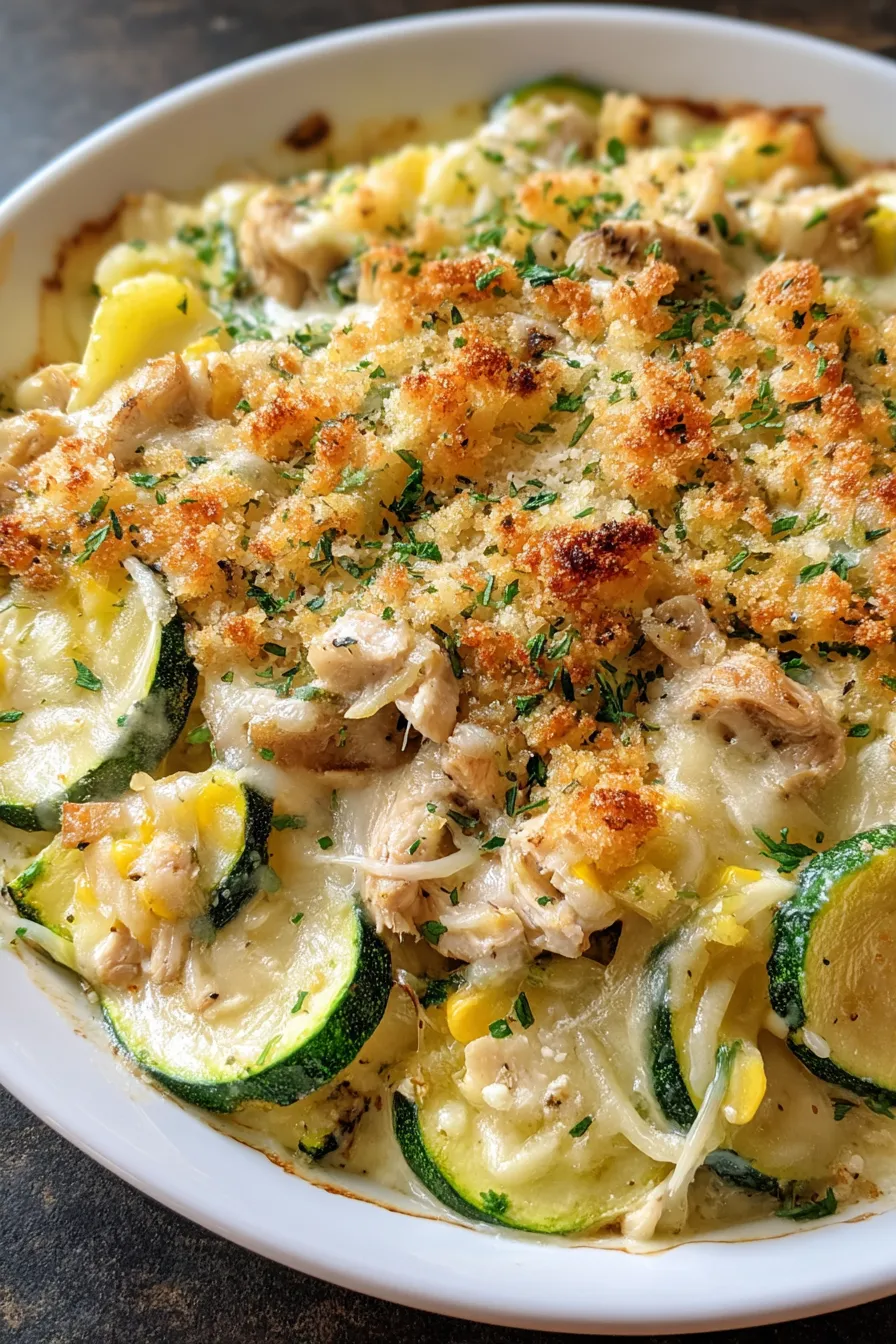 Zucchini and Chicken Casserole with Herbed Cheese