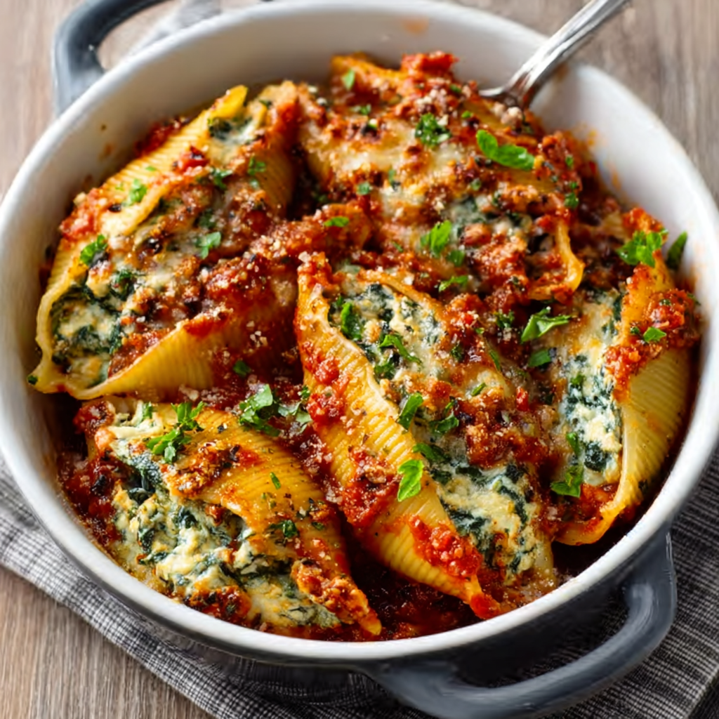 Baked Ricotta-Stuffed Shells with Tomato Basil Sauce