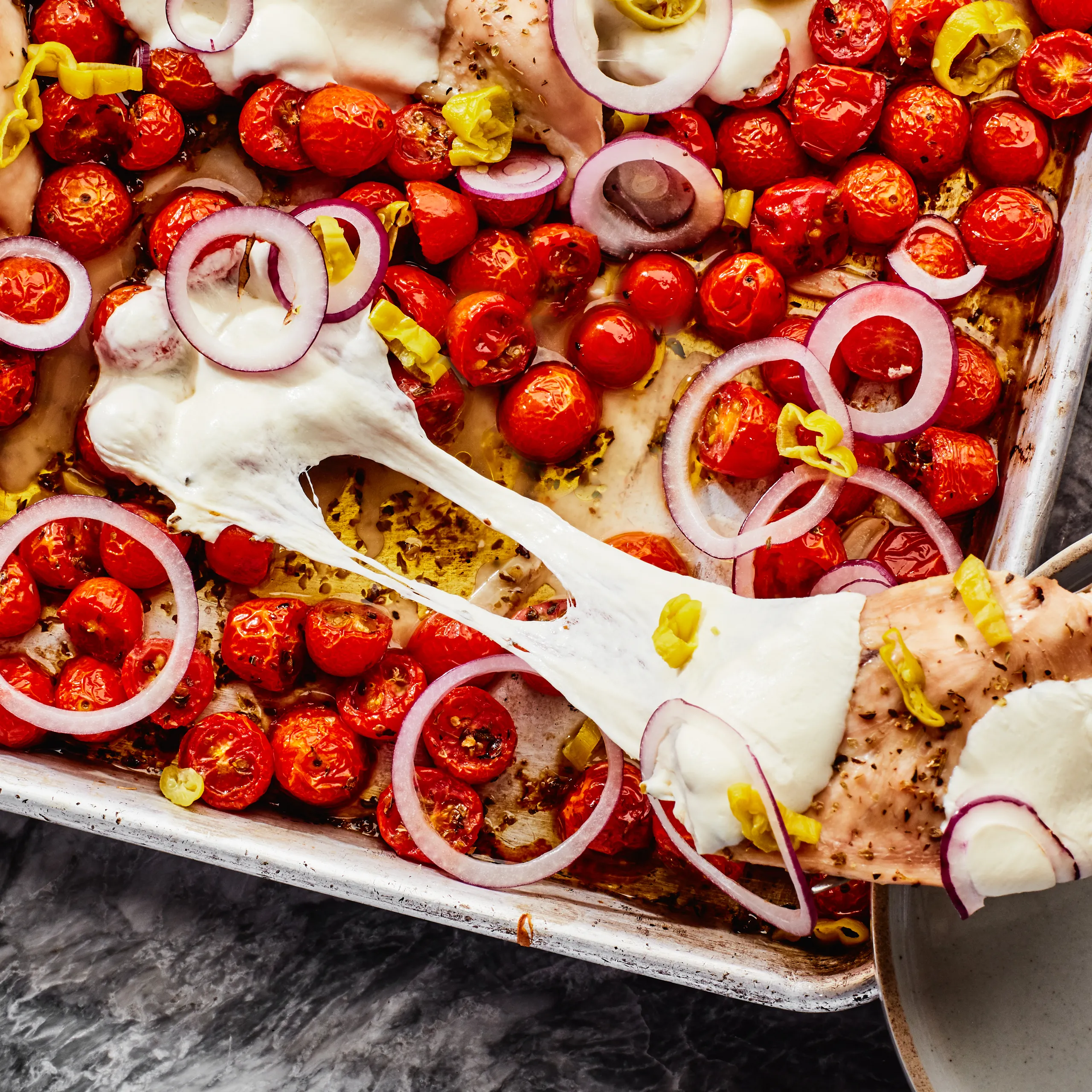 Sheet Pan Garlic-Pepper Chicken with Cherry Tomatoes