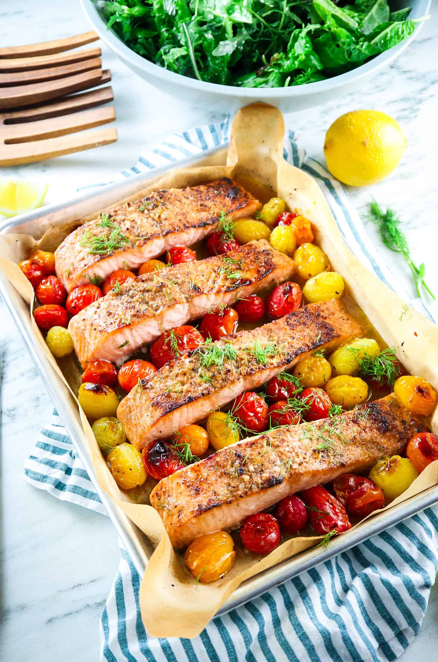 Pan-Seared Salmon with Dill Crust and Cherry Tomatoes