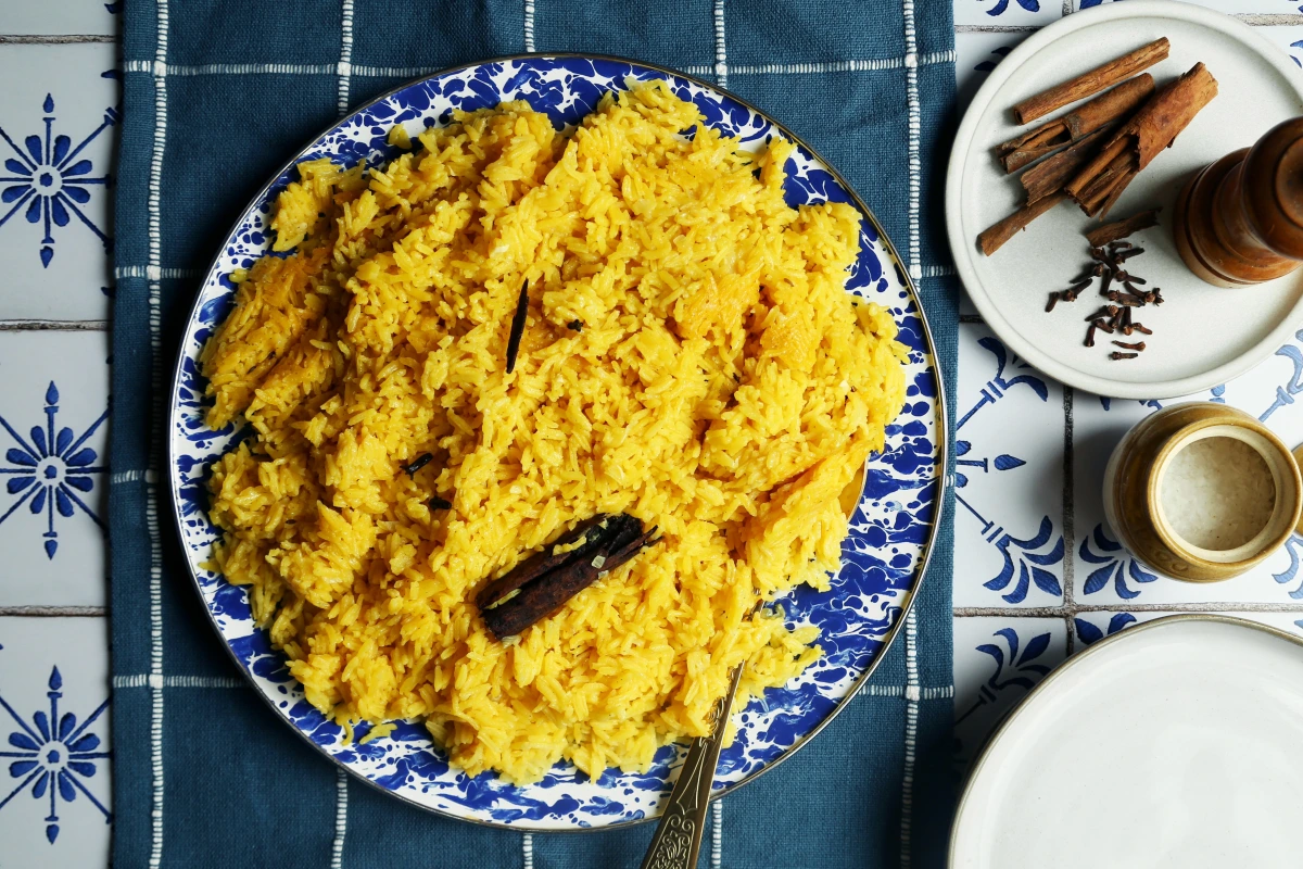 Saffron-Infused Rice with Dried Apricots and Almonds