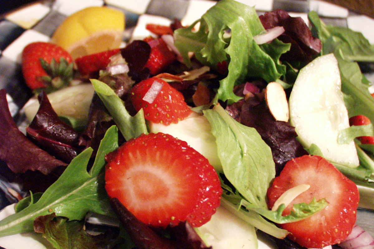 Strawberry and Rose Petal Salad with Lemon Dressing
