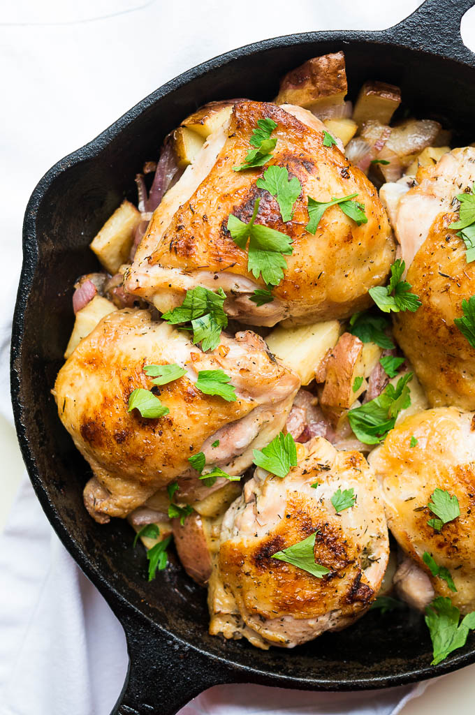 Crispy Skin Pan-Seared Chicken Thighs with Lemon and Thyme