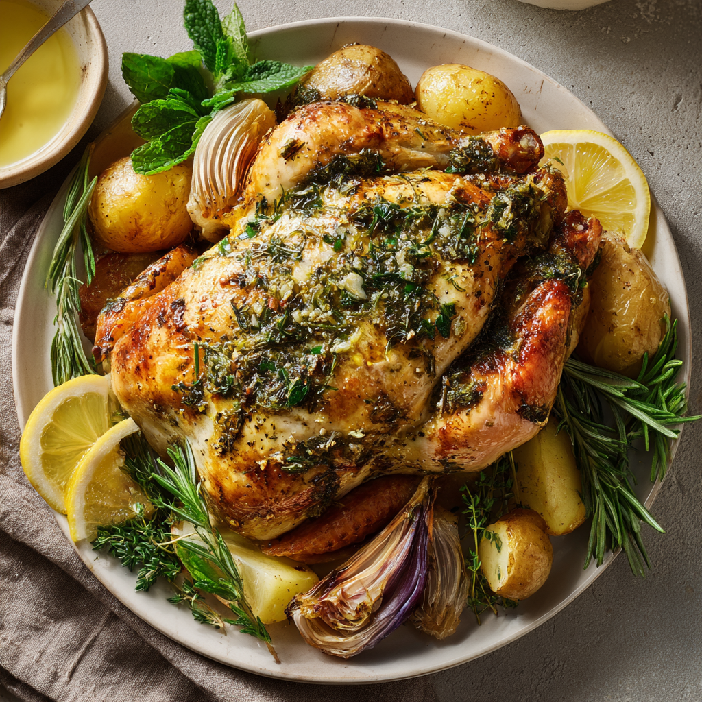 Lemon-Garlic Roasted Chicken with Spring Vegetables