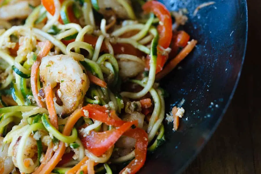 Shrimp and Snap Pea Stir-Fry with Zucchini Noodles