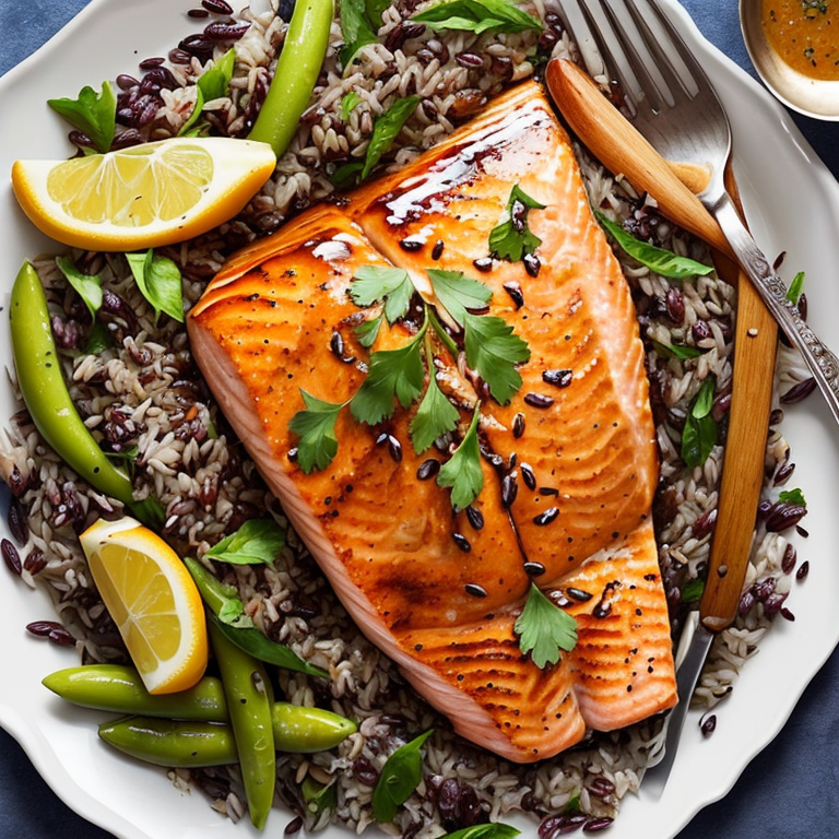 Maple-Glazed Salmon with Wild Rice and Sautéed Green Beans