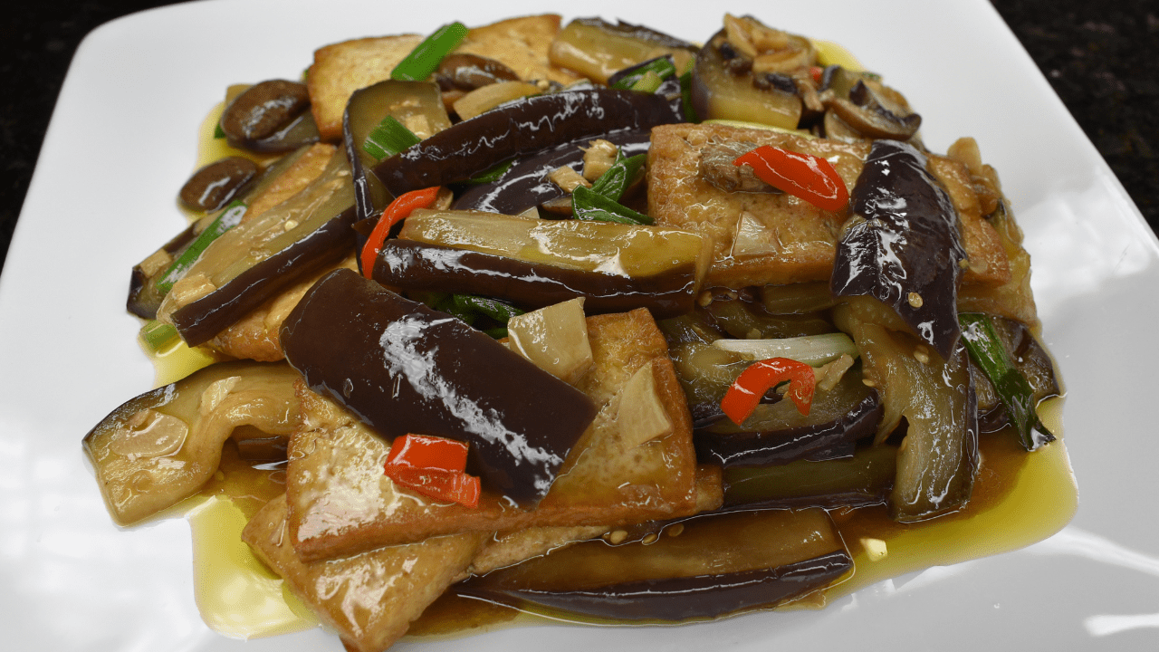 Miso-Glazed Eggplant and Tofu Stir-Fry with Rice Noodles