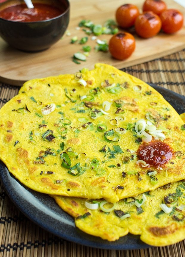 Baked Chickpea Flour Pancakes with Green Chilies