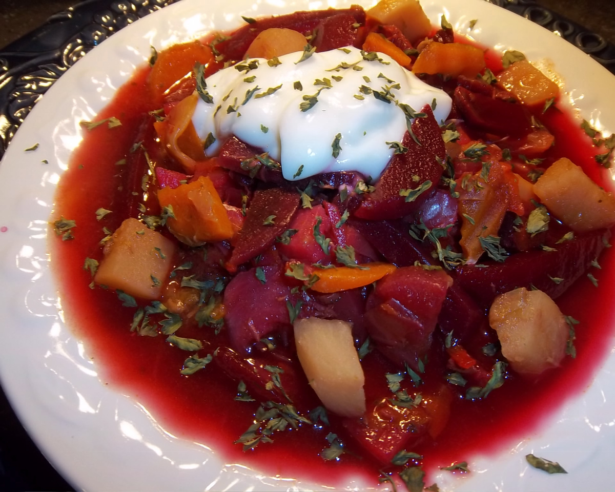 Simmered Beef Borscht with Fresh Dill