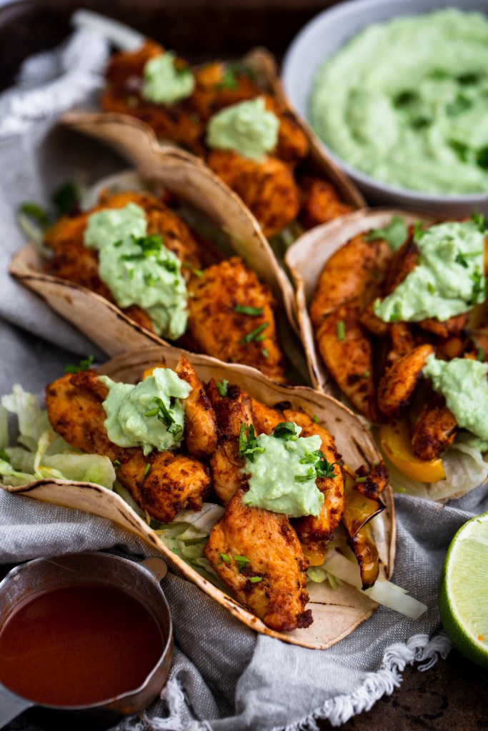 Most Flavorful Chicken Tacos with Avocado Crema