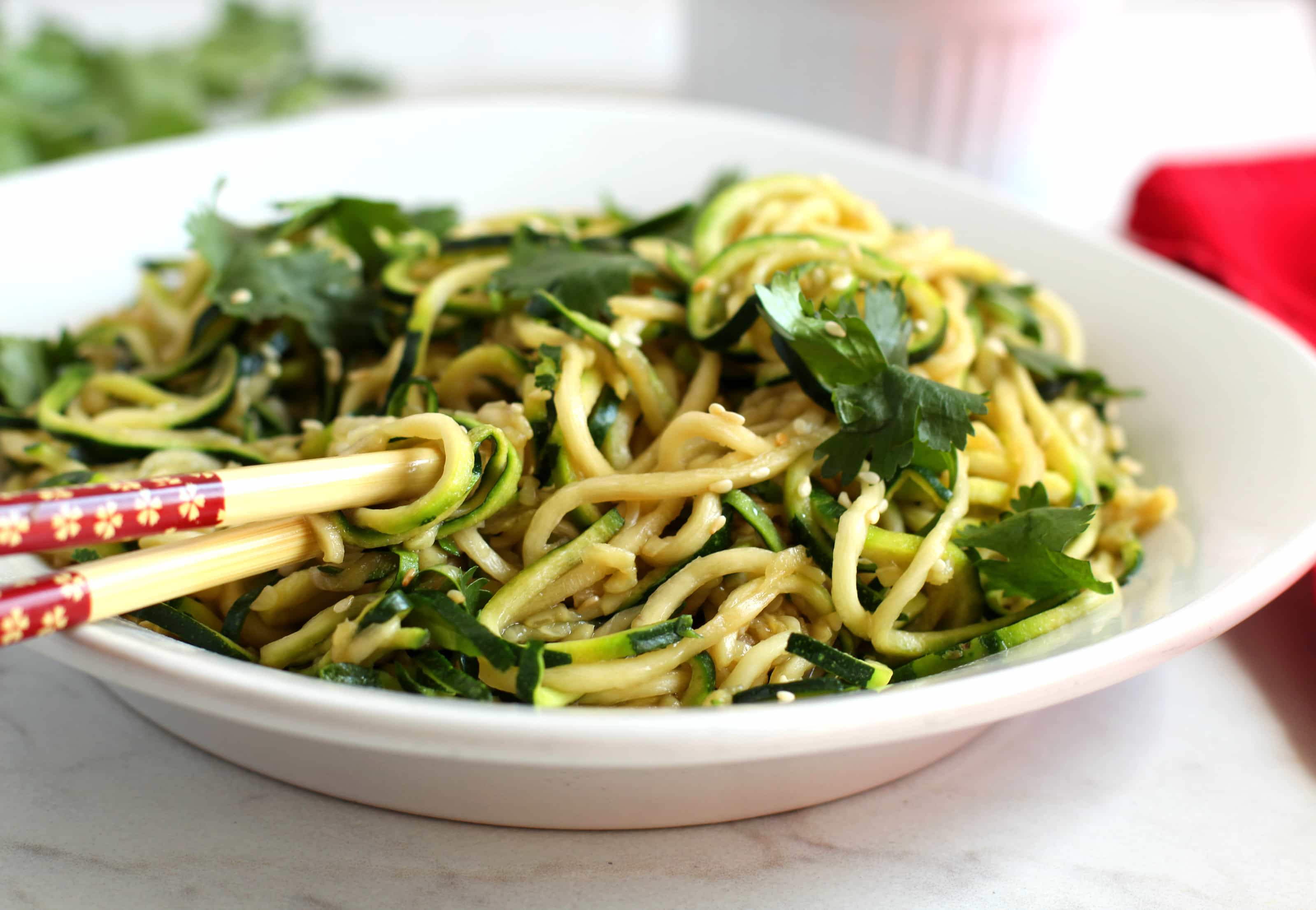 Miso-Simmered Zucchini Noodles with Edamame