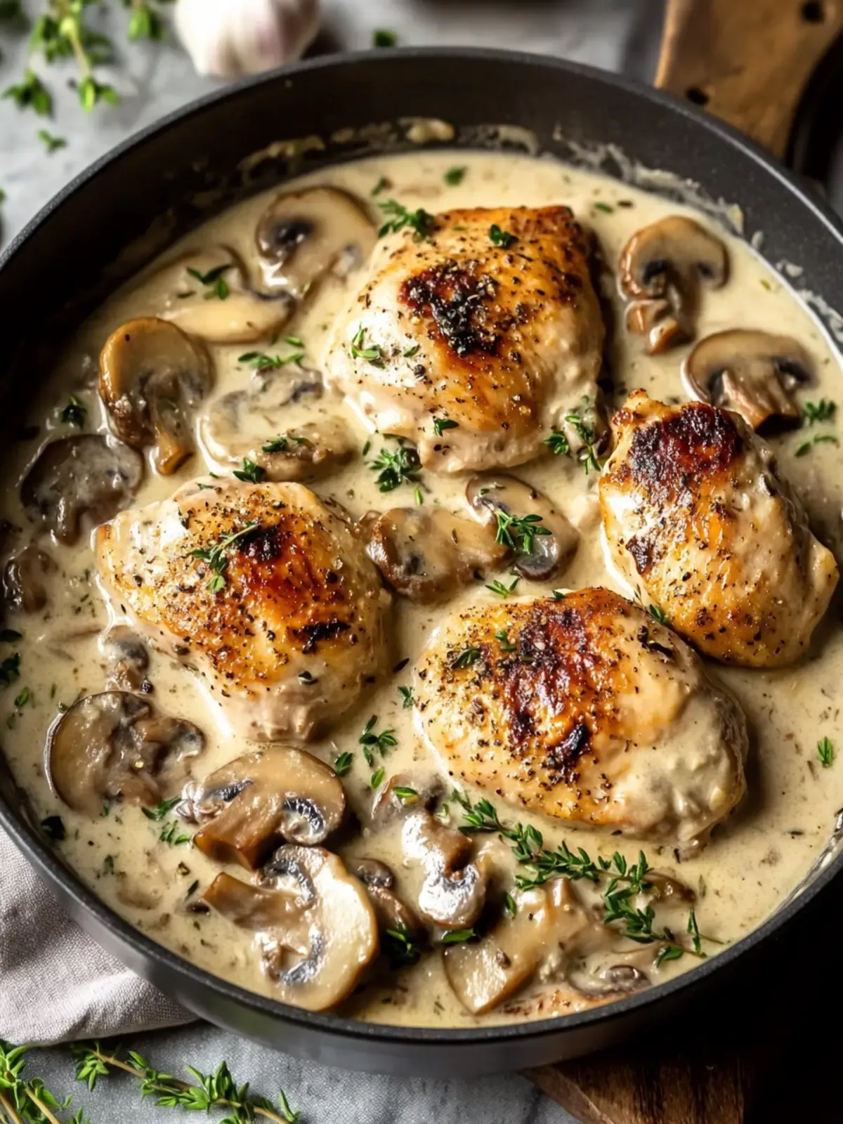 Sautéed Chicken with White Wine, Mushrooms, and Thyme