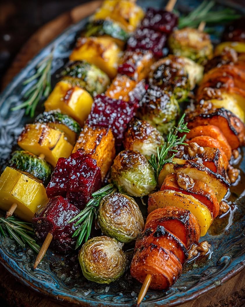 Pig Race Vegetable Skewers with Harissa Glaze
