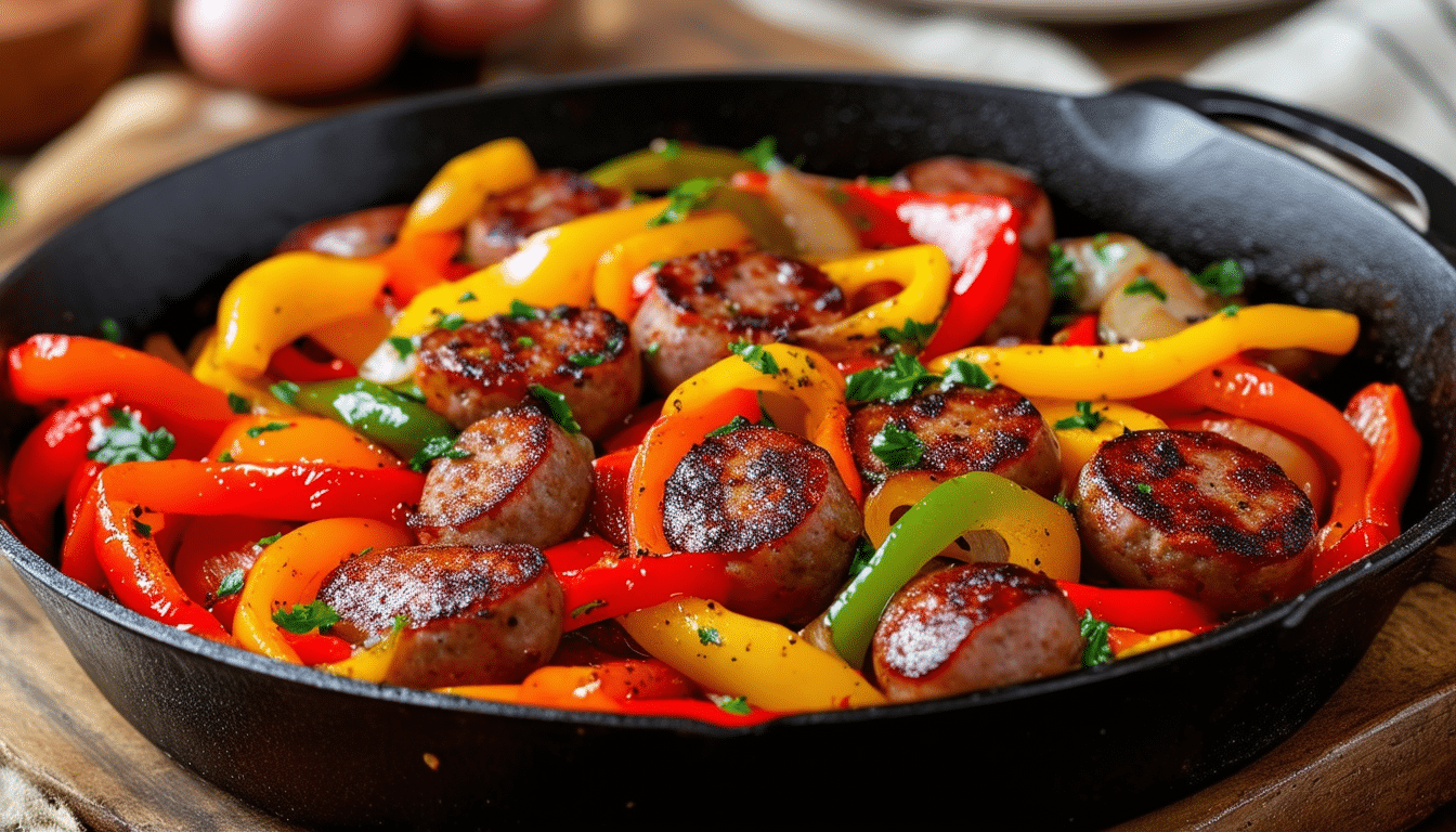 One-Pan Spicy Sausage and Peppers with Bell Peppers and Onions