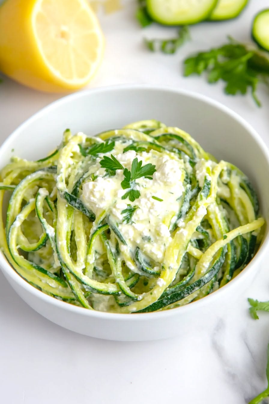 Sautéed Zucchini Noodles with Garlic and Cream Cheese
