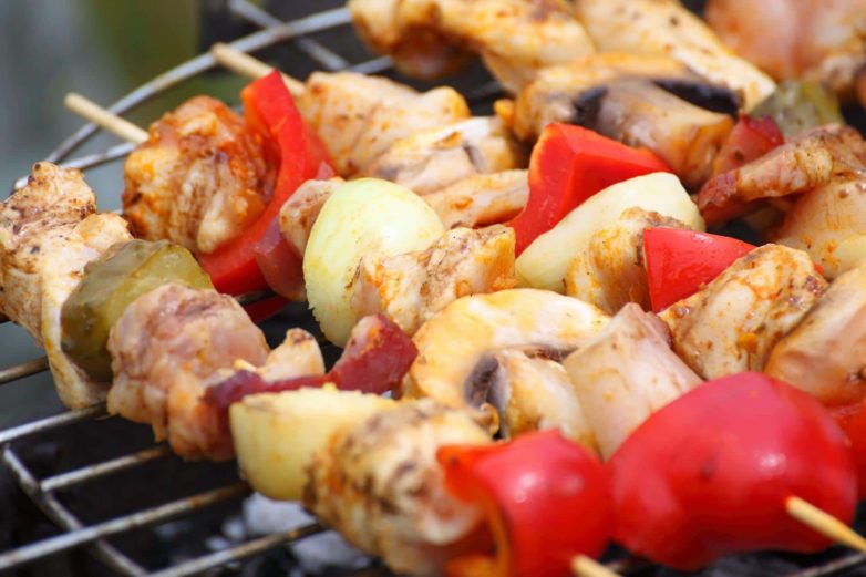 Grilled Chicken and Onion Skewers with Sweet Soy Glaze