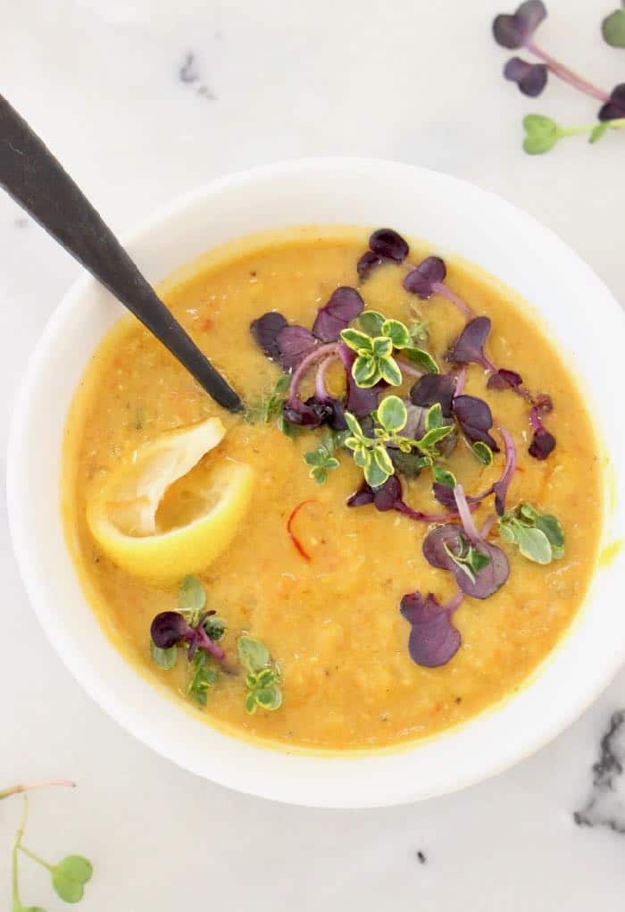 Herb-Infused Lentil Soup with Lemon and Crispy Smashed Potatoes