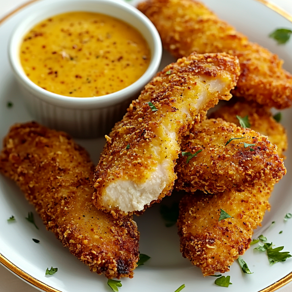 Honey-Mustard Baked Chicken Tenders with Avocado Dip