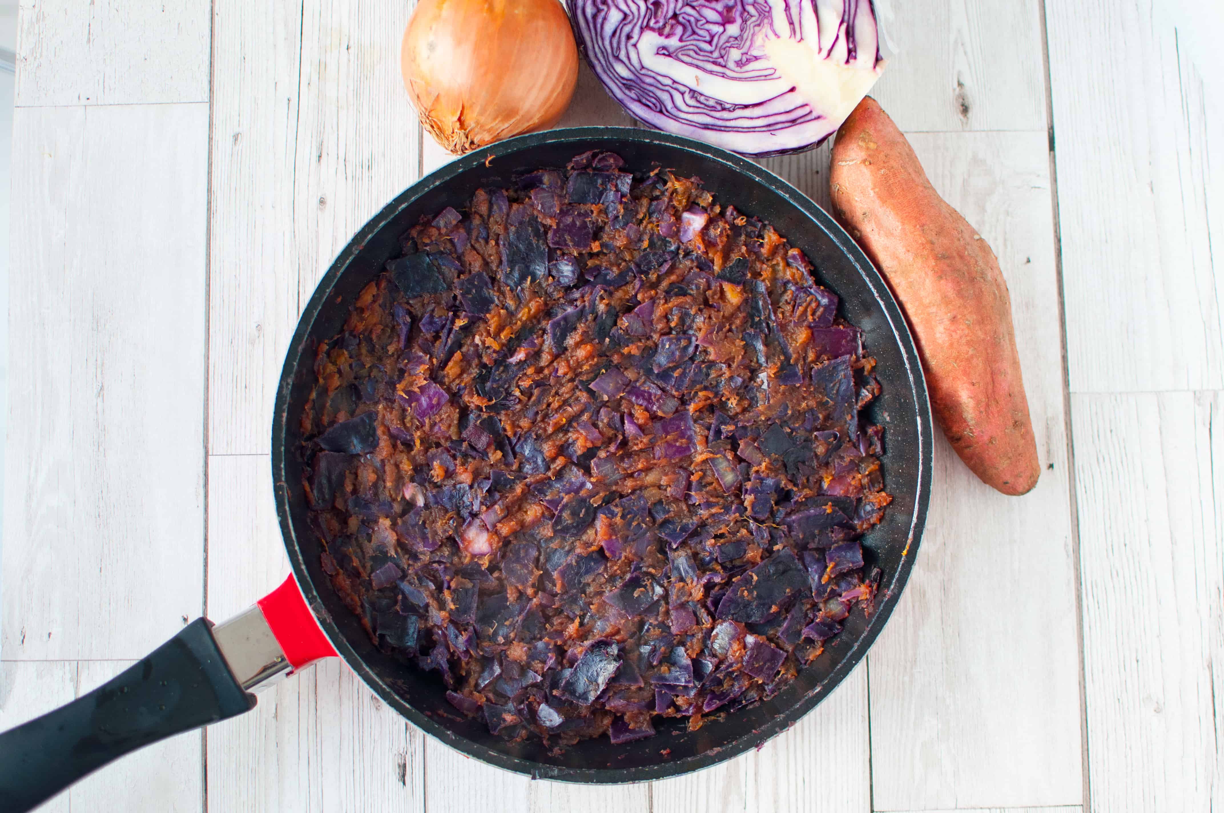 Miso-Caramelized Cabbage and Sweet Potato Hash