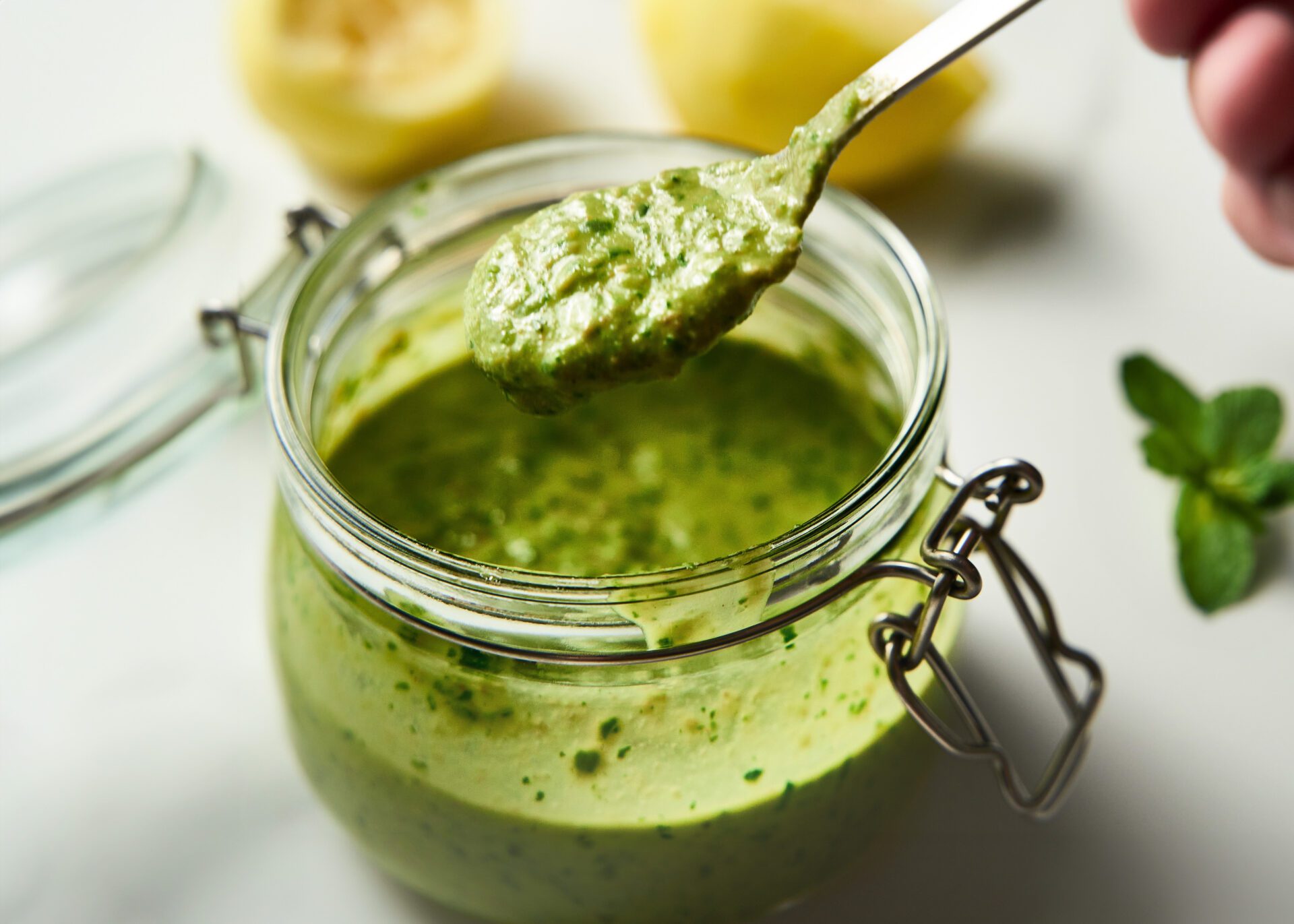 Mint and Lemon Pesto with Crispy Chickpeas