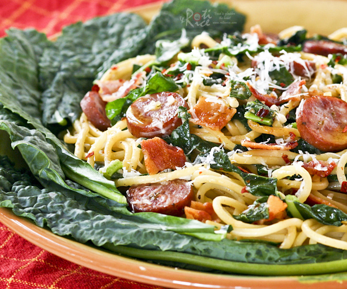 Sausage and Kale Spaghetti with Garlic and Olive Oil