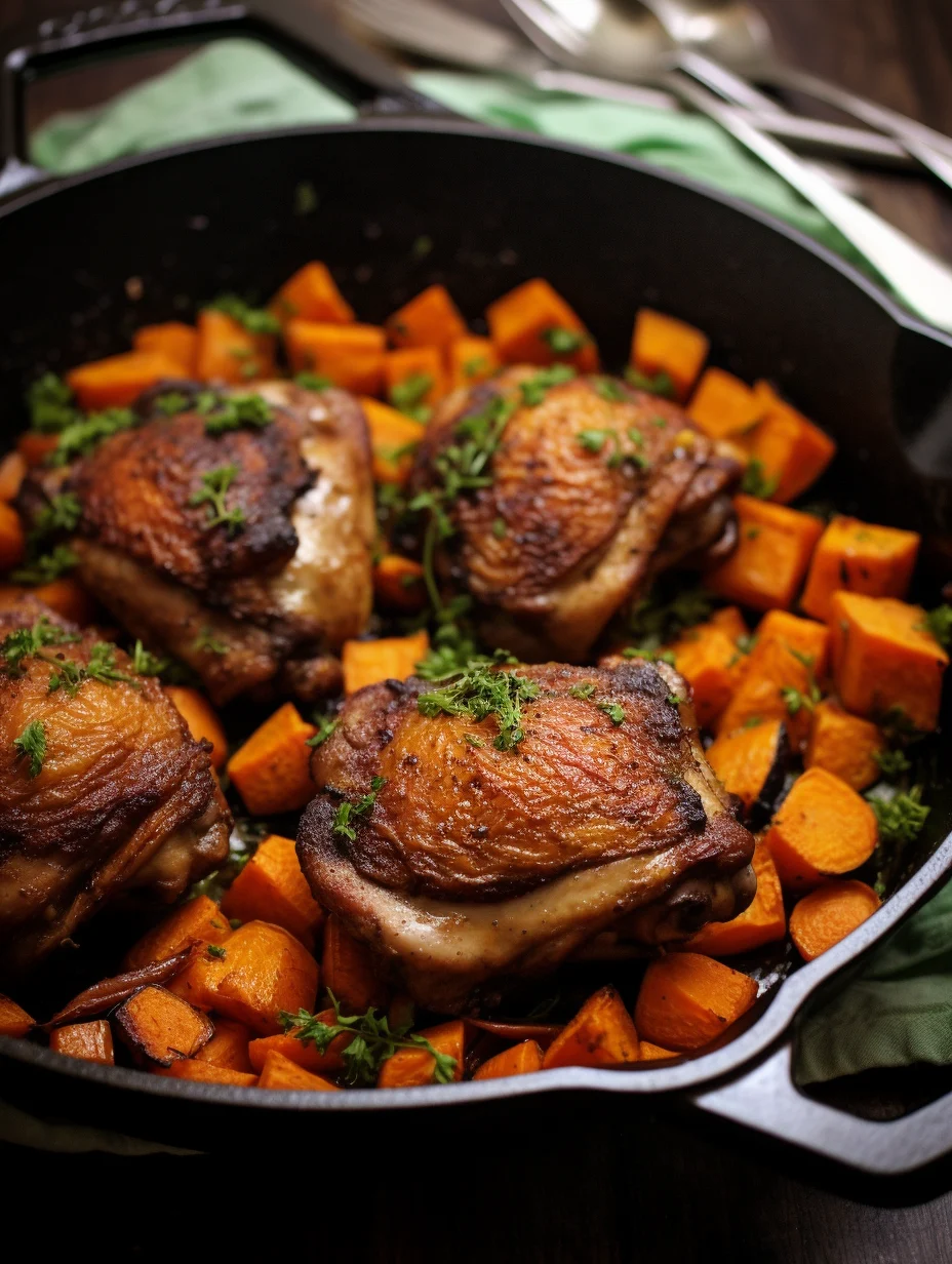 Baked Honey-Glazed Chicken Thighs with Sweet Potatoes
