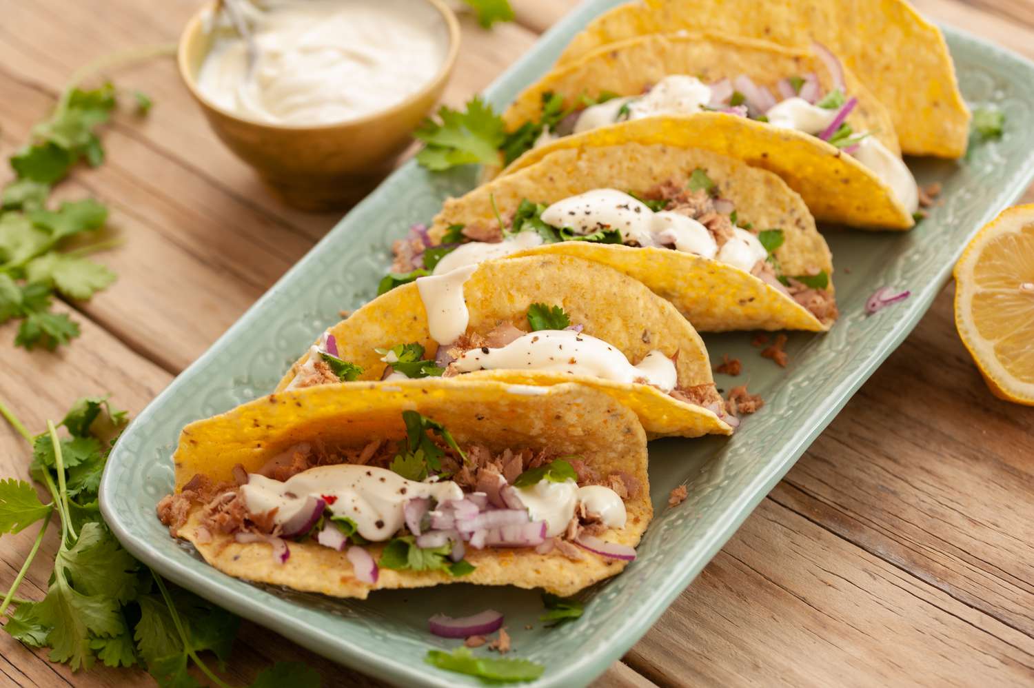 Spicy Tuna Tacos with Mango-Lime Crema