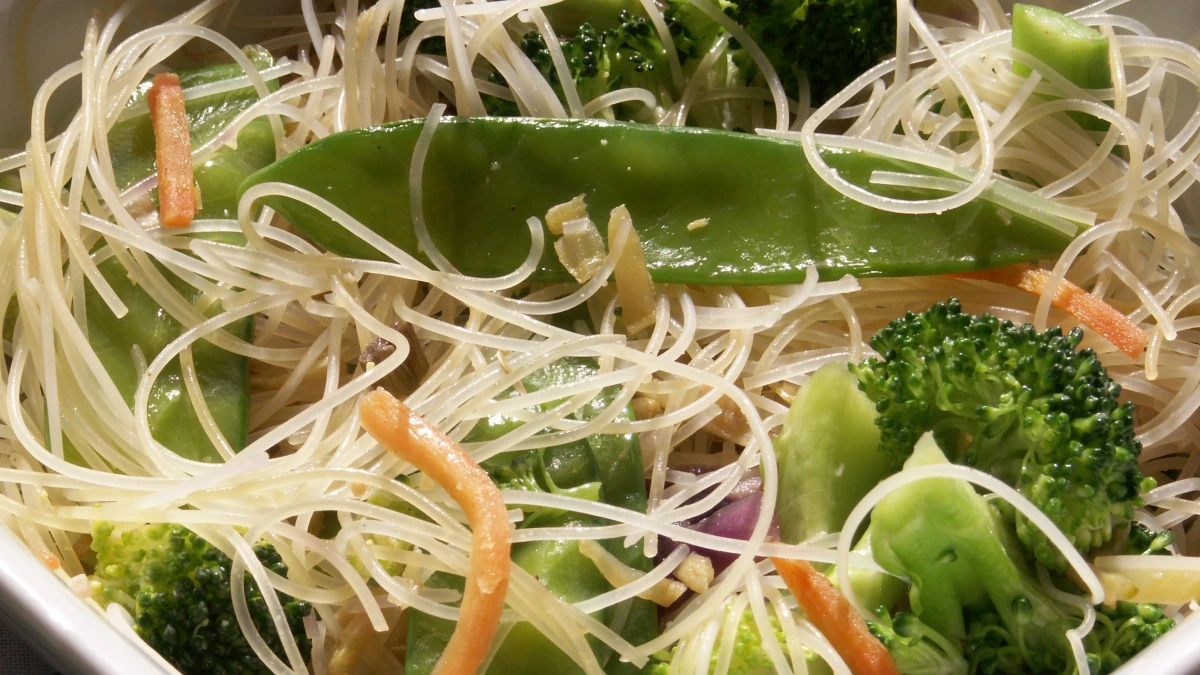 Soy-Ginger Glazed Chicken with Snap Peas and Rice Noodles
