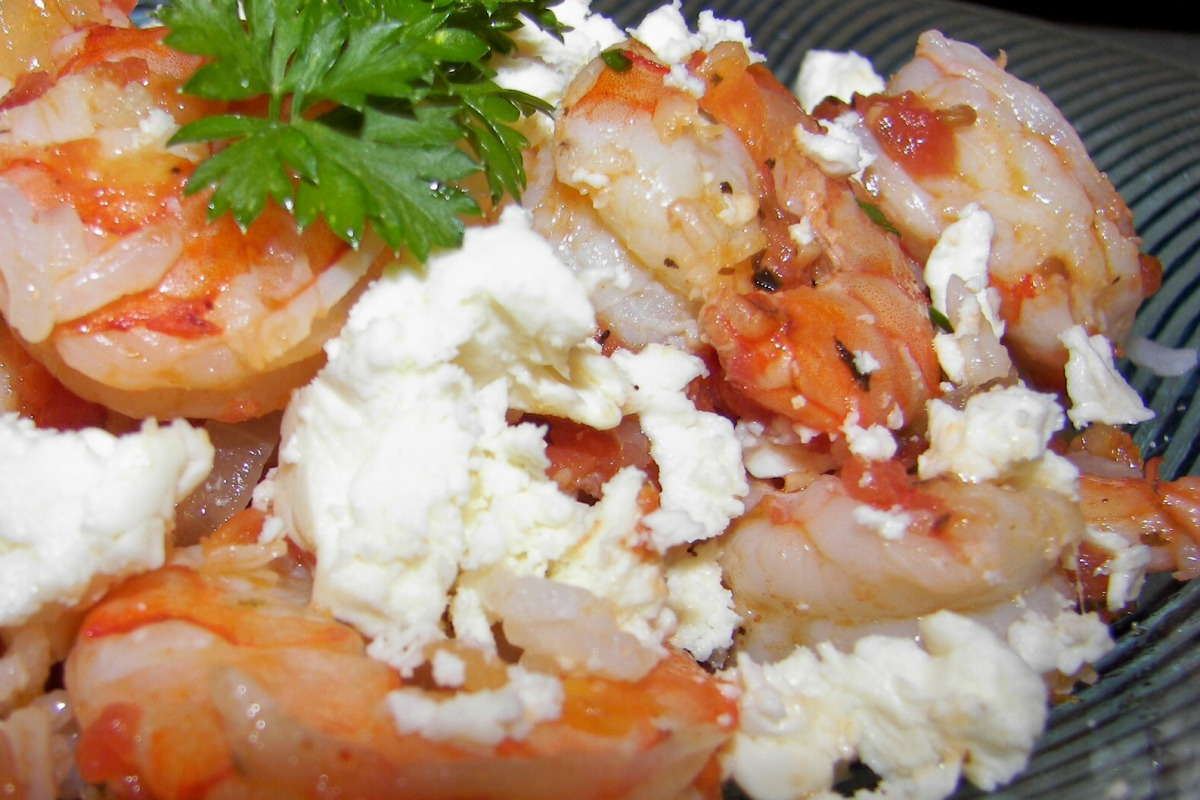 Saffron-Infused Shrimp with Cherry Tomatoes and Feta