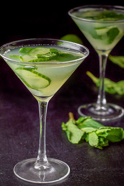 Cucumber-Mint Martini with Fresh Herb Garnish