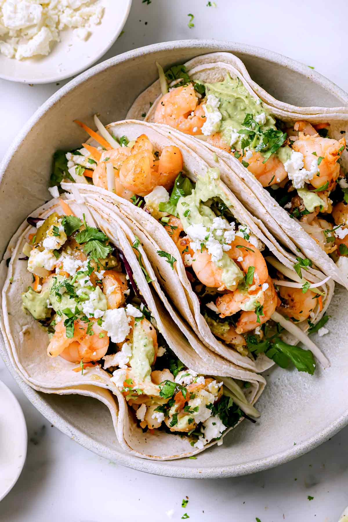 South Texas Shrimp Tacos with Avocado Crema