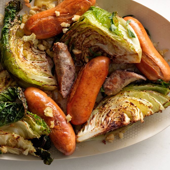 Mustard-Glazed Pork Sausage with Braised Savoy Cabbage